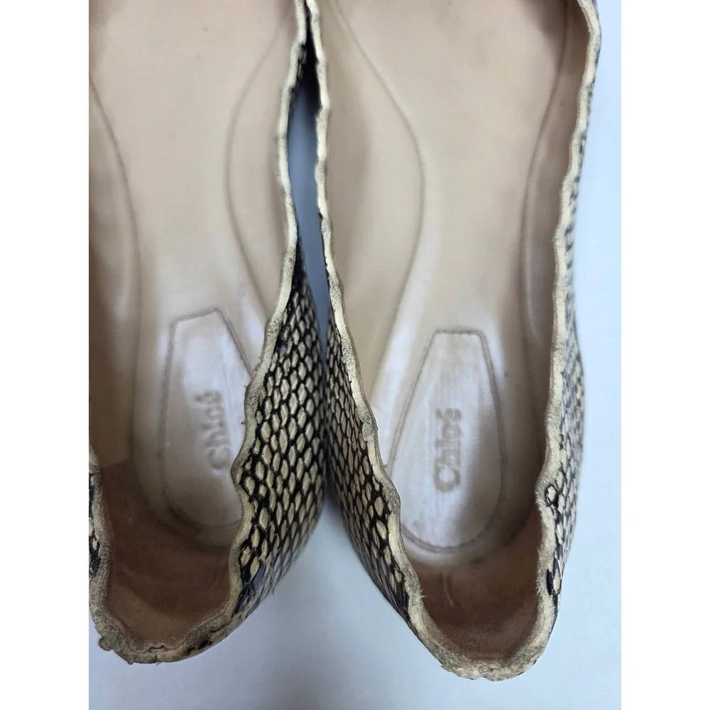 Chloé Lauren Snakeskin Scalloped Ballet Flats Brown Cream EU 37 US 7